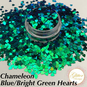 Chameleon Blue/Bright Green Hearts