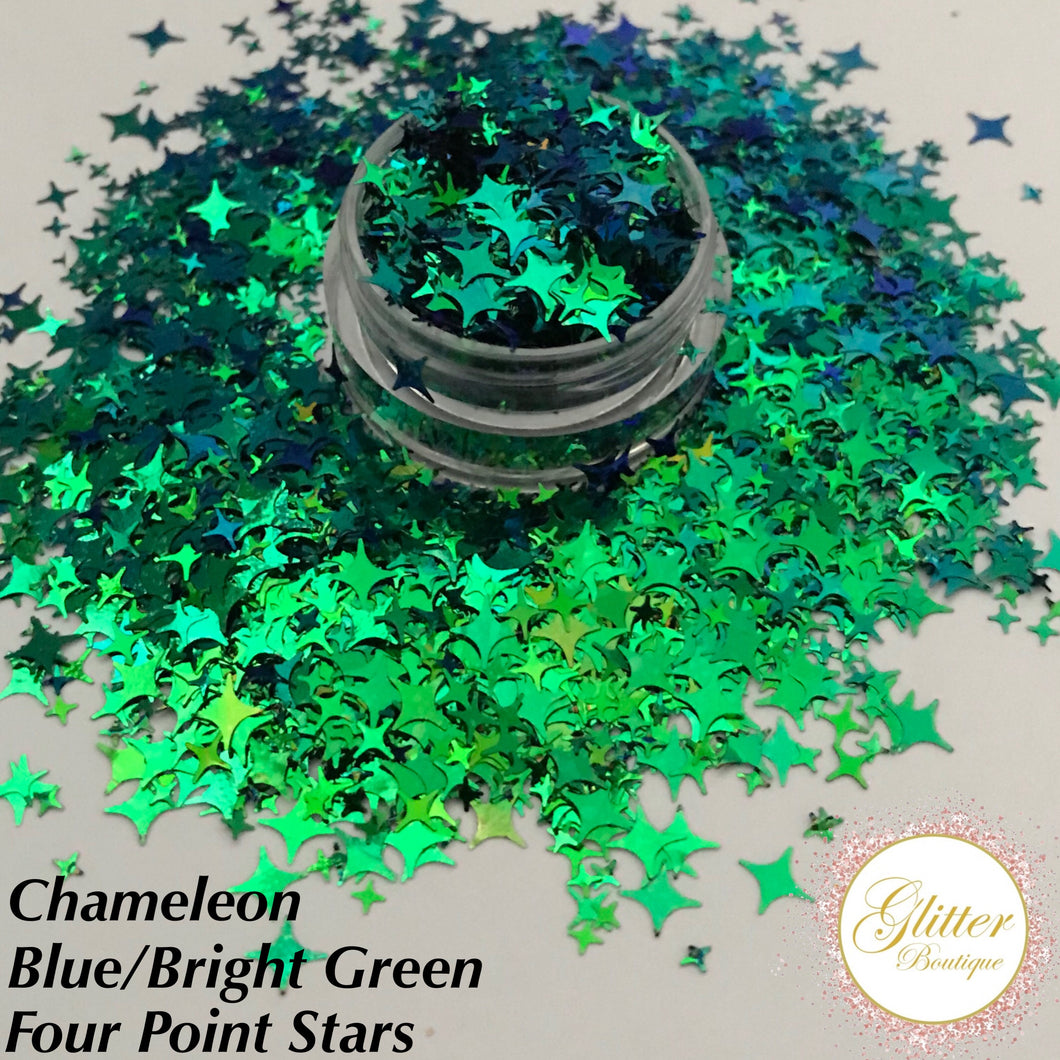 Chameleon Blue/Bright Green Four Point Stars