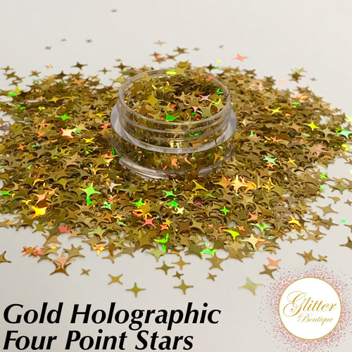 Gold Holographic Four Point Stars