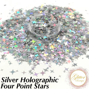 Silver Holographic Four Point Stars